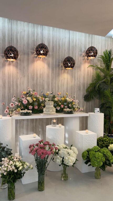 Flower workshop with tables and chairs